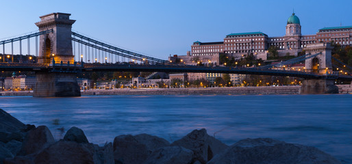 Wall Mural - Photo of colorful Chain Bridge near Buda Fortress in Hungary