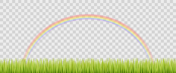 Wall Mural - Rainbow and grass on transparent background