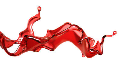 Wall Mural - A splash of a transparent red liquid on a white background. 3d illustration, 3d rendering.