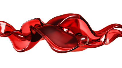 Wall Mural - A splash of a transparent red liquid on a white background. 3d illustration, 3d rendering.