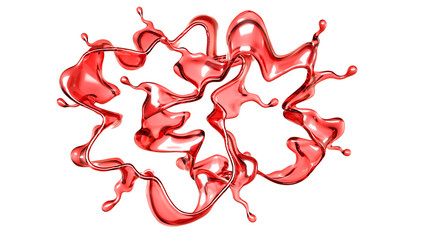 Wall Mural - A splash of a transparent red liquid on a white background. 3d illustration, 3d rendering.