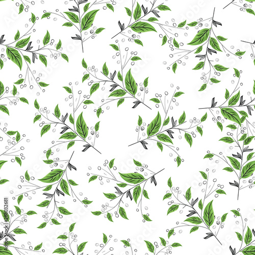 seamless hand draw thin branches and leaf pattern