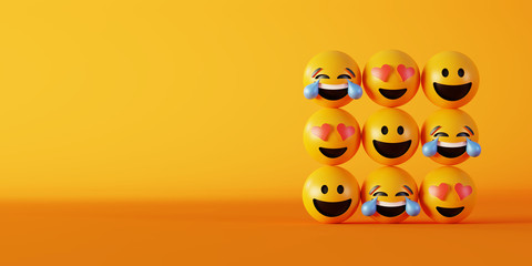 Love and happiness emoticon 3d rendering background, social media and communications concept