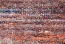 Empty Old Retro Red Brick Wall Background On Sunny Summer Day In Brooklyn, New York, USA