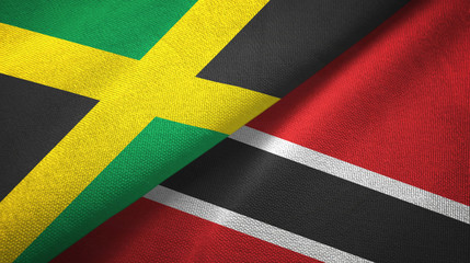 Jamaica and Trinidad and Tobago two flags textile cloth, fabric texture