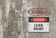 red, black and white Danger, Lead Paint warning sign
