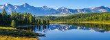 Fototapeta Góry - Mountain landscape, picturesque mountain lake in the summer morning, large panorama, Altai