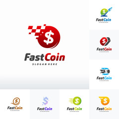 Wall Mural - set of fast coin logo designs concept vector, fast cash logo template, money logo designs