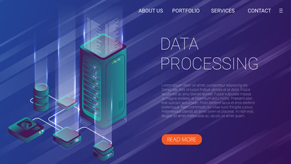 Wall Mural - concept of big data processing, energy station of future, server room rack, data center isometric ve