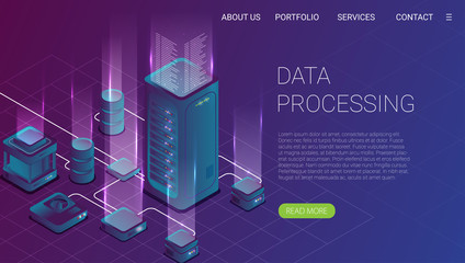 Wall Mural - concept of big data processing, energy station of future, server room rack, data center isometric ve