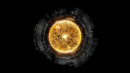 Wall Mural - futuristic graphic user interface head up display screen with digital holographic nuclear fusion ene