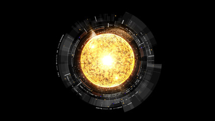 Wall Mural - futuristic graphic user interface head up display screen with digital holographic nuclear fusion ene