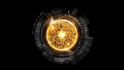 Wall Mural - futuristic graphic user interface head up display screen with digital holographic nuclear fusion ene