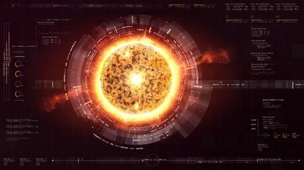 Wall Mural - futuristic graphic user interface head up display screen with digital holographic nuclear fusion ene