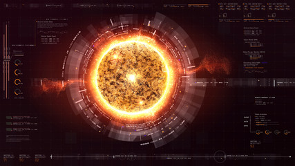 Wall Mural - futuristic graphic user interface head up display screen with digital holographic nuclear fusion ene