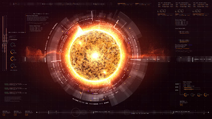 Wall Mural - futuristic graphic user interface head up display screen with digital holographic nuclear fusion ene
