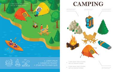 Sticker - Isometric Summer Camping Concept