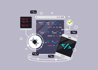 programming banner, coding, best programming languages, flat illustration concept