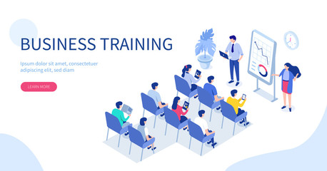business training or courses concept. can use for web banner, infographics, hero images. flat isomet