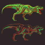 Fototapeta Dinusie -  vector image of a large agressive dinosaur with a ripped mouth in the style of graphic outline toon green huge hunter