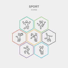 Wall Mural - simple set of aerobics, aikido, artistic gymnastics, baseball bat icons, contains such as icons baseball glove, baton twirling, bodybuilding and more. 64x64 pixel perfect. infographics vector