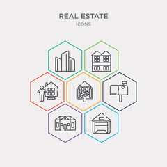 Wall Mural - simple set of garage, mansion, mailbox, for sale icons, contains such as icons agent, duplex, skyscraper and more. 64x64 pixel perfect. infographics vector