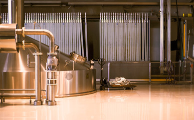 Tanks for beer storage. Modern Brewing Production.