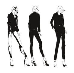 Stylish fashion models. Pretty young girls. Fashion womans Sketch