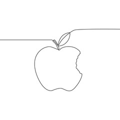 Wall Mural - Continuous one line bitten apple, vector illustration