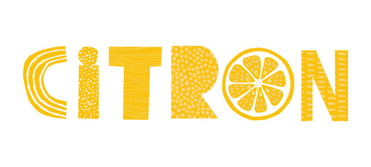 Wall Mural - Lemon word paper cut lettering with french text