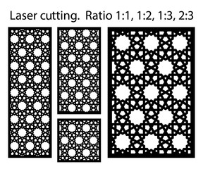 Laser pattern. Set of decorative vector panels for laser cutting. Template for interior partition in arabesque style. Ratio 1:1,1:2,1:3,2:3