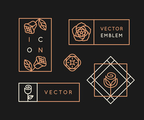 Aufkleber - Vector logo design templates and monogram design elements in simple minimal style with roses