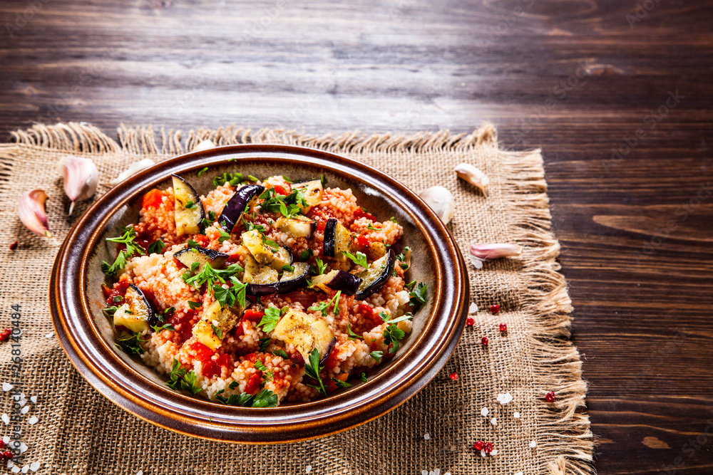 Couscous with sauce and vegetables - obrazy, fototapety, plakaty 