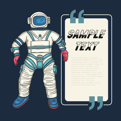 Wall Mural - astronaut, vector illustration. cosmonaut card for print and web. template with comic sign with a sp