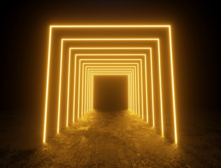 Illuminated yellow square frames passage