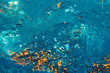 Abstract art texture background. Sea wave, sand design. Beautiful teal blue and orange paint splotch.