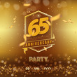 65 years anniversary logo template on gold background. 65th celebrating golden numbers with ribbon and confetti isolated design elements.