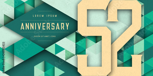 Fotografía Anniversary emblems celebration logo, 52nd birthday vector illustration, with texture background, modern geometric style and colorful polygonal design