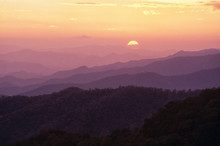 Sunset In Late Spring In The Blue Ridge Mountains Of Central North Carolina, United States.  Photographed On Fujichrome Velvia Film With Nikon F4 35-mm Camera.