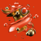 Fototapeta Na sufit - Abstract background with a shape of red and gold. 3d illustration, 3d rendering.