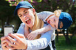 © Bonninstudio/Stocksy - Mother and son in the park.