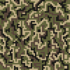 Wall Mural - Digital camouflage pattern. Woodland camo texture. Camouflage pattern background. Classic clothing style masking camo print. colors forest texture.