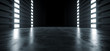 © IM_VISUALS - Futuristic Modern Sci Fi Concrete Hallway Corridor Tunnel Warehouse Underground Garage Grunge Dark Empty Reflection Showcase Stage White Blue Glow Spaceship 3D Rendering