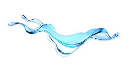 Splash of blue transparent liquid on a white background. 3d illustration, 3d rendering.