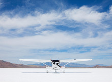 Single Engine Airplane Parked On Bonneville Salt Flats, Utah