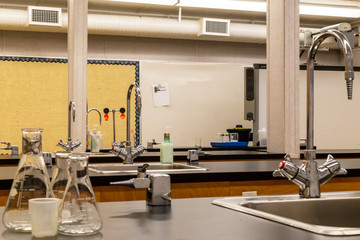 A collection of scientific equipment resting within a brightly lit laboratory 