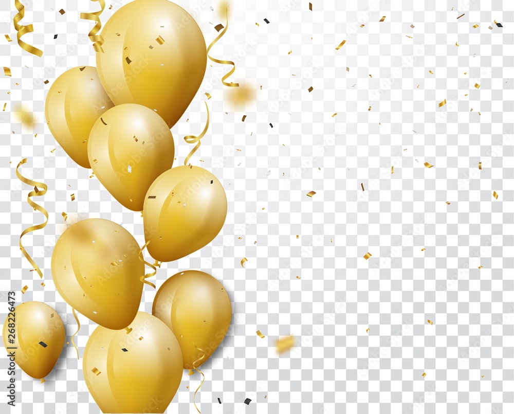 Celebration background with gold confetti and balloons Stock Vector ...