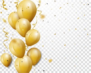 Wall Mural - Celebration background with gold confetti and balloons