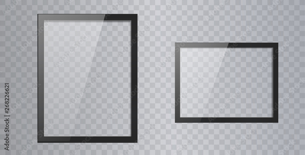 Empty shiny frame with reflection and transparency screen isolated. Lcd ...