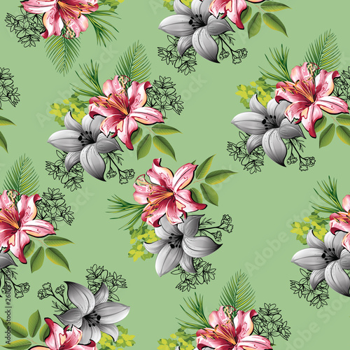 beautiful seamless flower with leave pattern